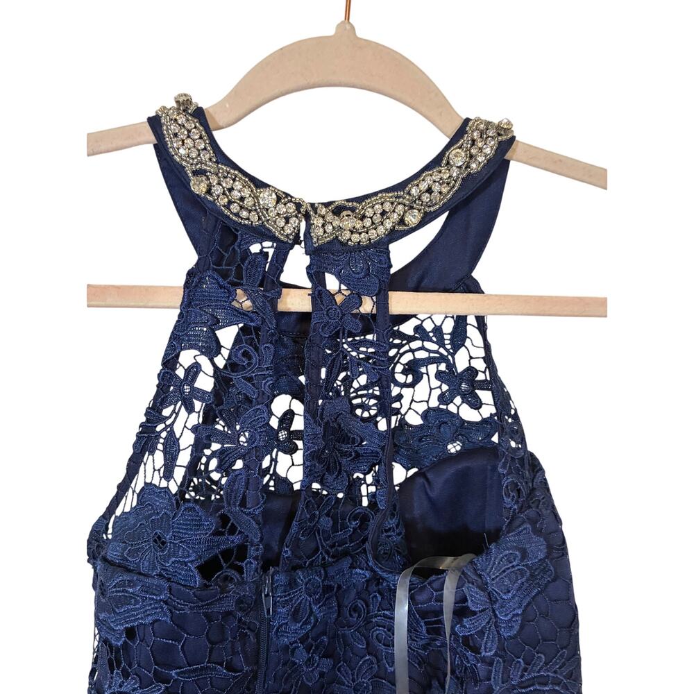 Women's My Michelle Lace Glitter 2 Piece Prom Dress Navy Halter Top Skirt Set - Picture 5 of 9